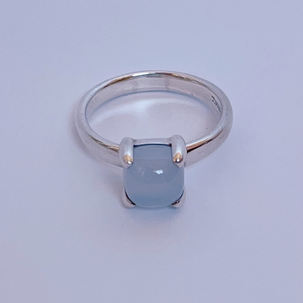 Paloma Picasso Tiffany & Co Sterling Silver Sugar Stacks Ring Blue Chalcedony 6